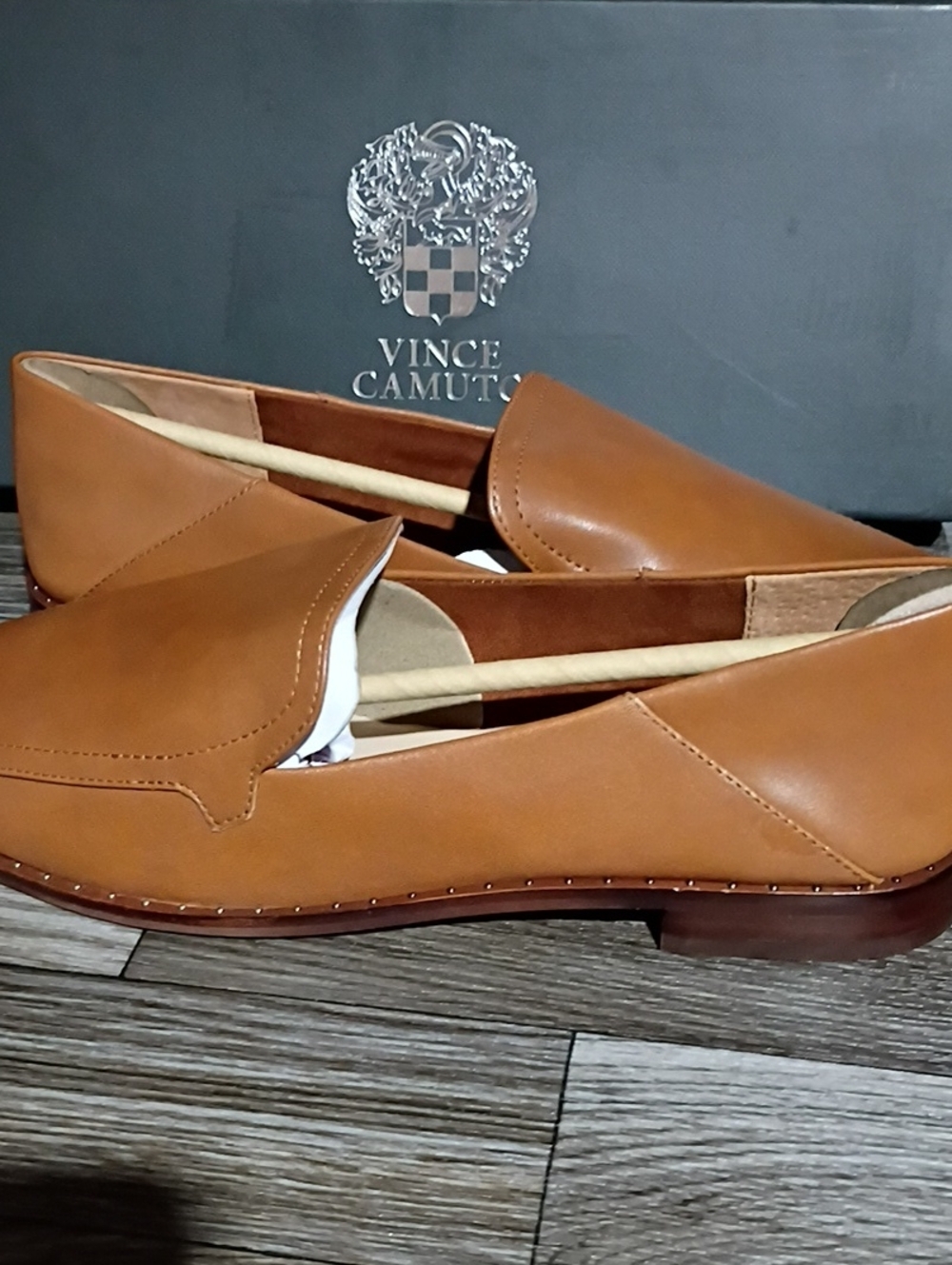 Vince Camuto Cognac Brown Leather Slip-On Loafers